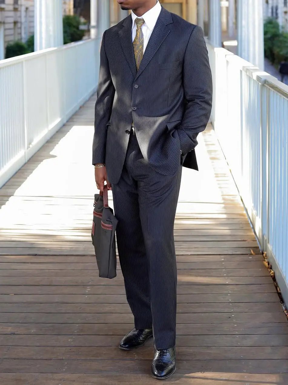 Men's Classic Striped Suit High Waist Pants Set INDZONES