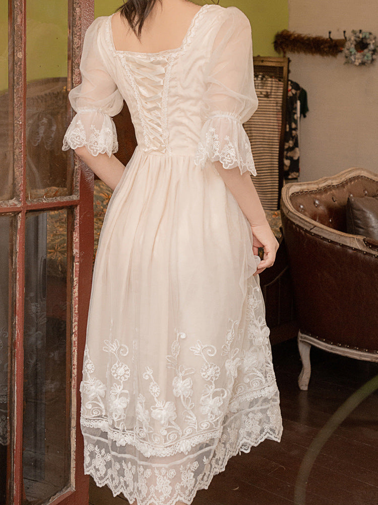 Ladies Fashion Sweet Retro White Dress