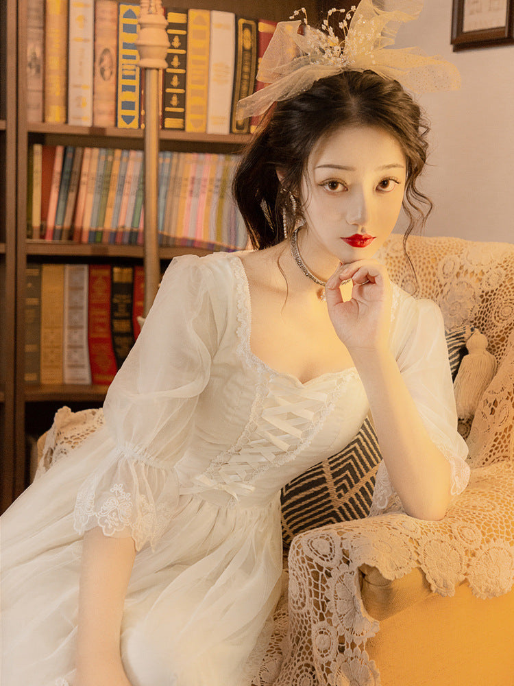 Ladies Fashion Sweet Retro White Dress