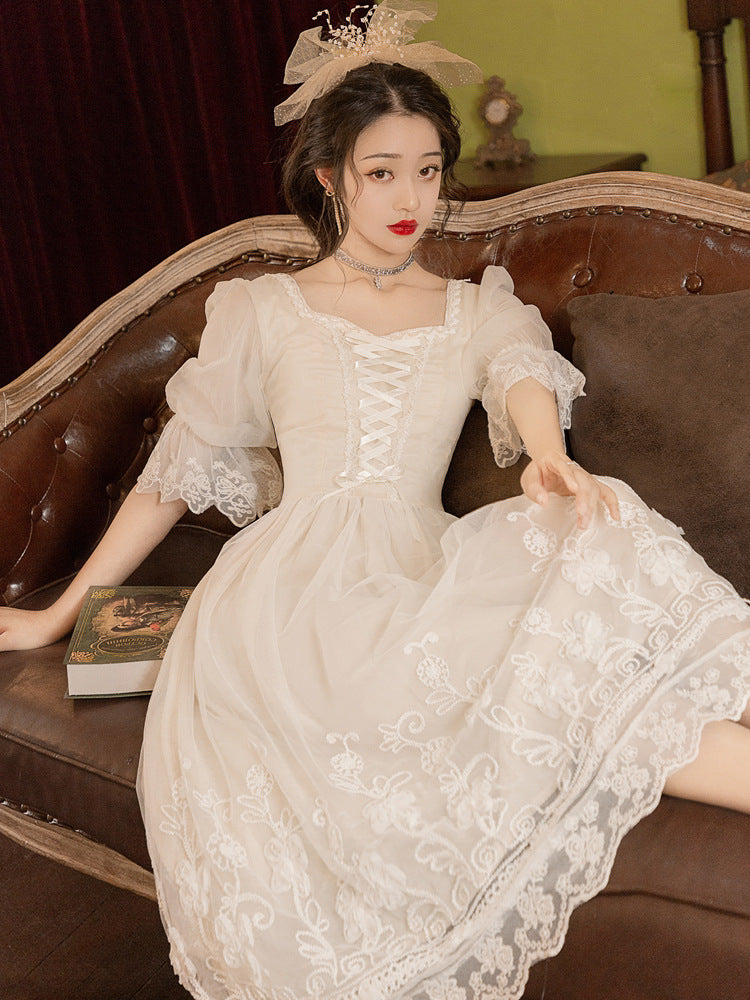 Ladies Fashion Sweet Retro White Dress