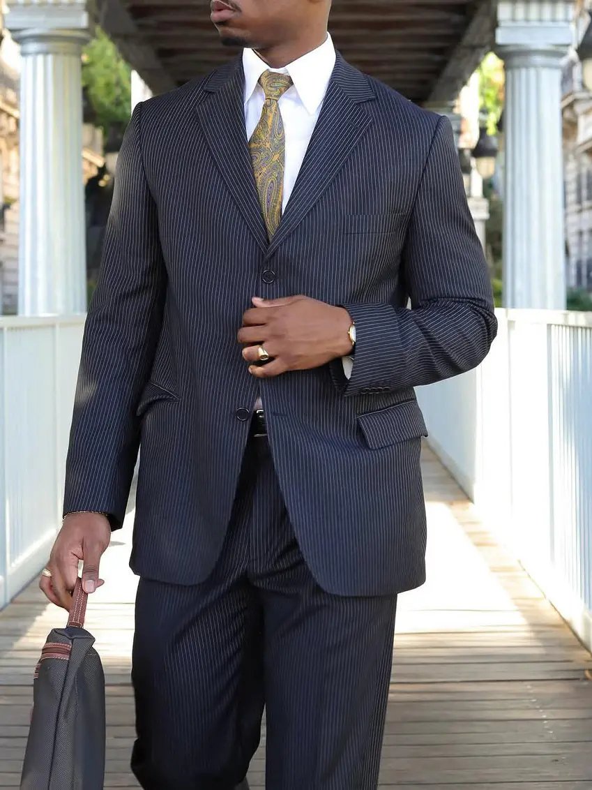 Men's Classic Striped Suit High Waist Pants Set INDZONES