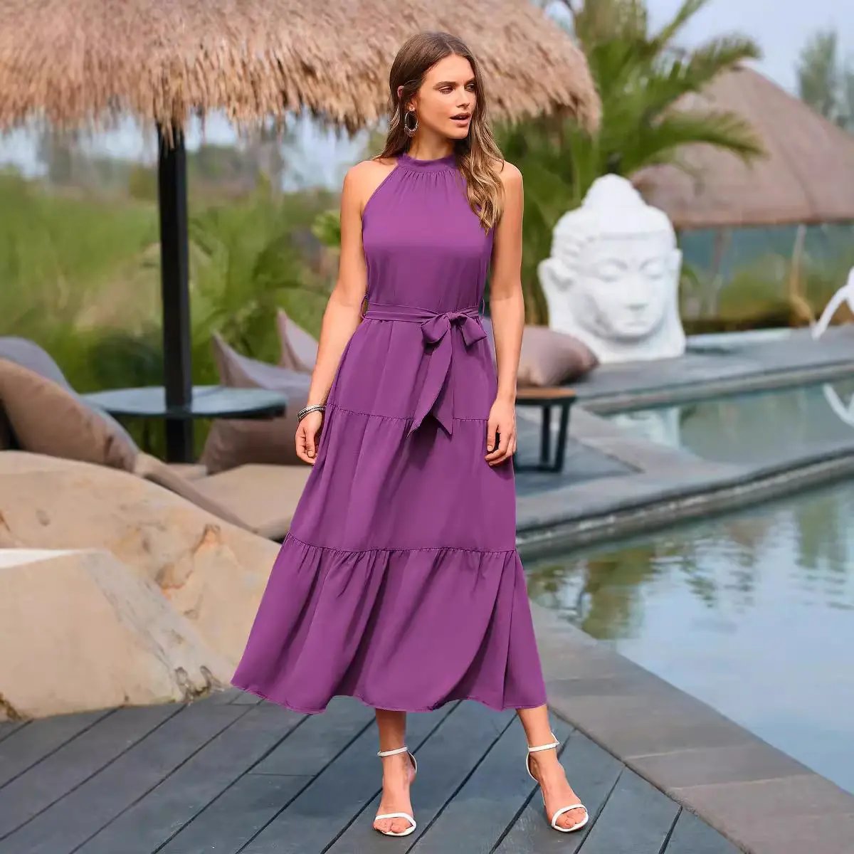 Halter Lace-up Casual Loose Stitching Dress Sumit Pathak