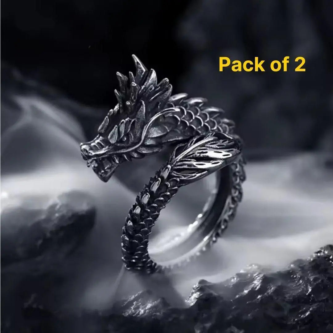 Silver Adjustable Dragon Ring (Pack of 2) 9ttgn1-6x