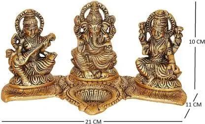 Design Gold Plated Lakshmi Ganesh Saraswati Idol with Deepak Showpiece 9ttgn1-6x