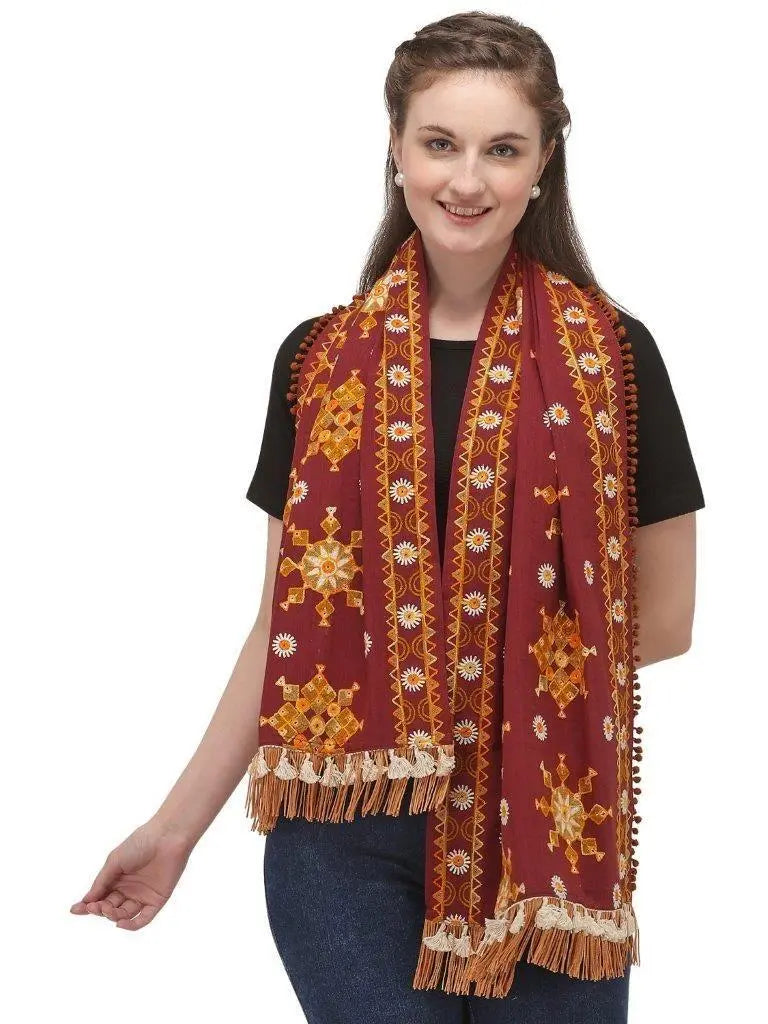 Fantastic Embroidered Khadi Cotton Dupatta 9ttgn1-6x
