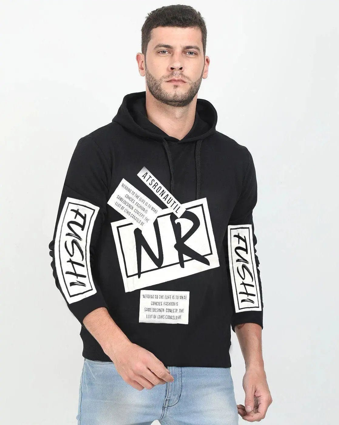Cotton Blend Printed Full Sleeves Mens Hooded Neck T-Shirt 9ttgn1-6x