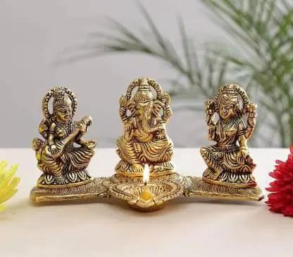 Design Gold Plated Lakshmi Ganesh Saraswati Idol with Deepak Showpiece 9ttgn1-6x