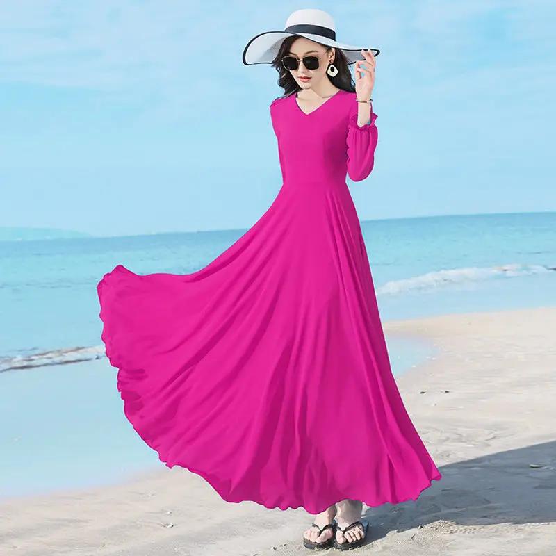 Double-layer Swing Slimming Long-sleeved Chiffon Women's Mid-length Over-the-knee Dress Sumit Pathak