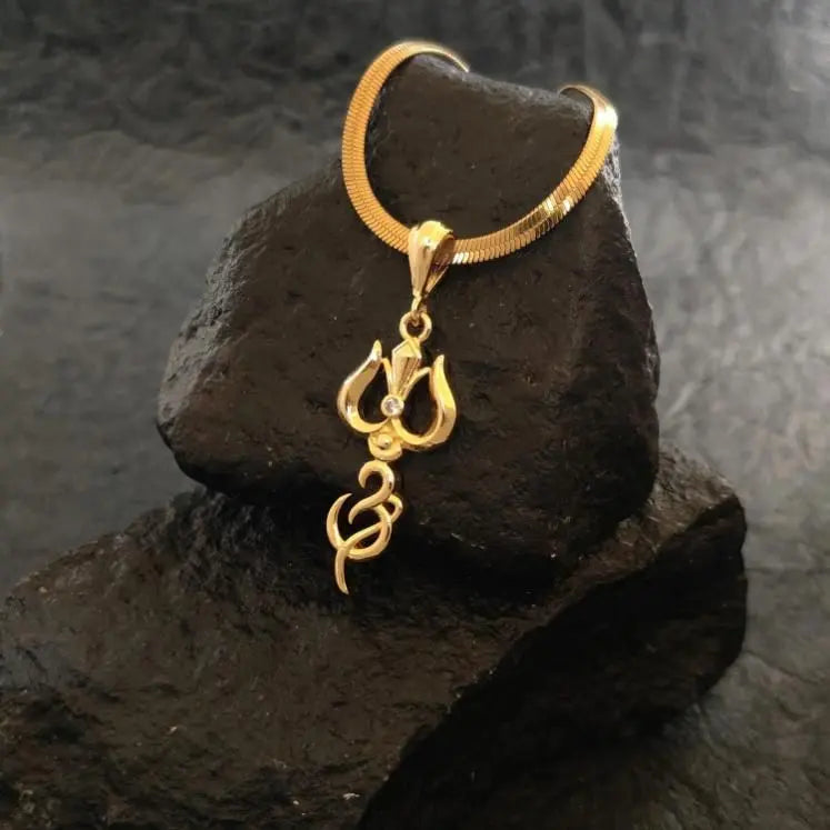 Gold Plated Trishul Pendant With Chain 9ttgn1-6x