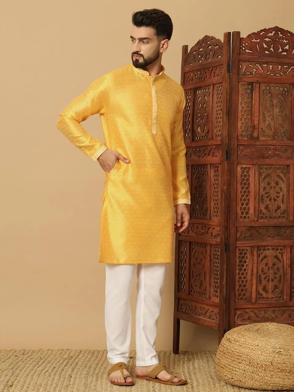 Men's Jacquard Solid Kurta Pyajama Set 9ttgn1-6x