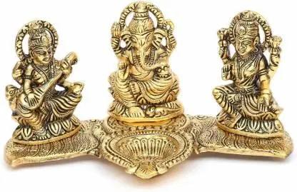 Design Gold Plated Lakshmi Ganesh Saraswati Idol with Deepak Showpiece 9ttgn1-6x