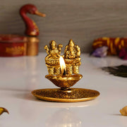 eCraftIndia Goddess Laxmi & Lord Ganesha Golden Metal Diya 9ttgn1-6x