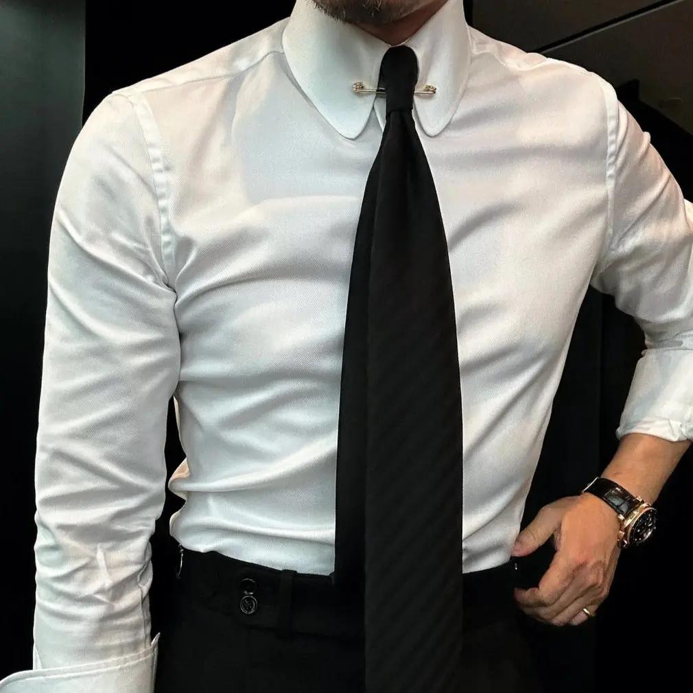 Men's Solid Color Long Sleeve Shirt Round Collar Top INDZONES