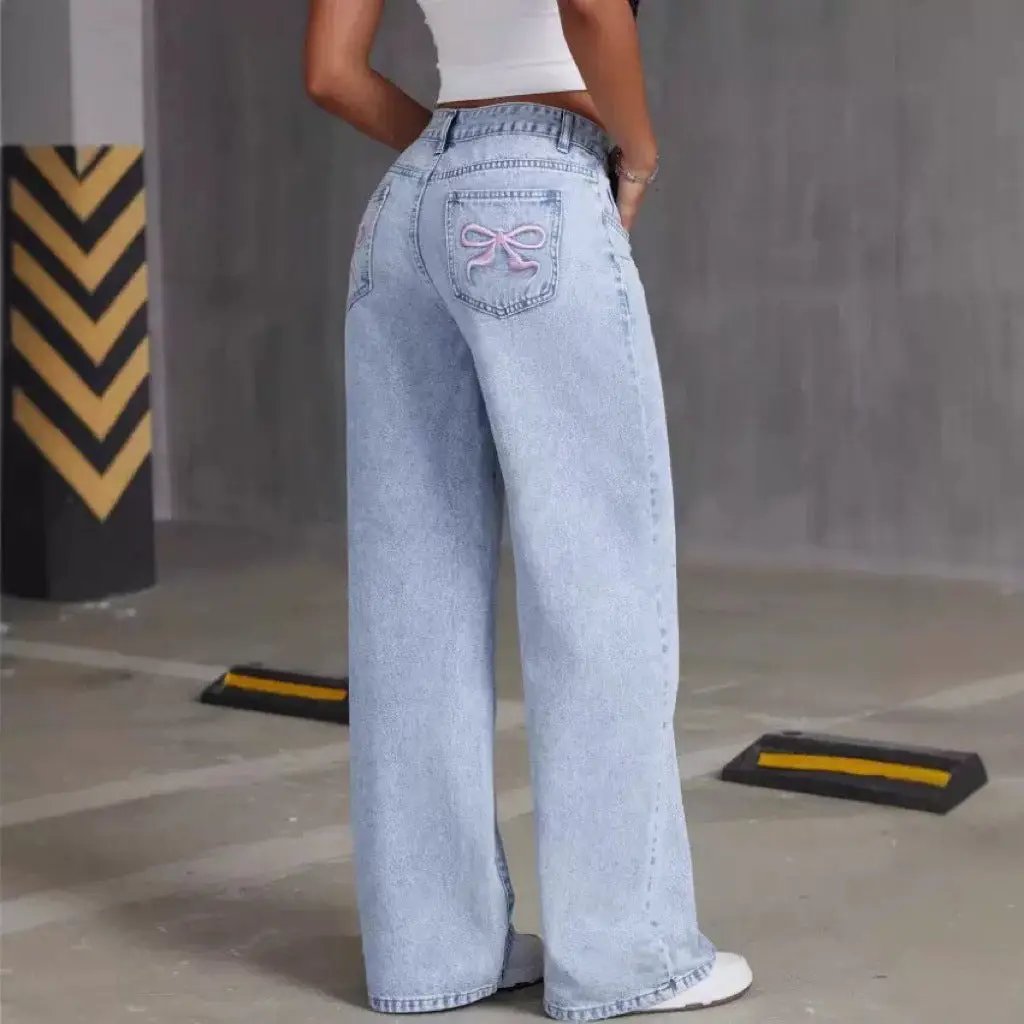 Spring And Autumn Sweet And Spicy Style High Waist Straight Loose Trousers Cross-border Amazon Bow Embroidered Jeans Women Cross-border Sumit Pathak