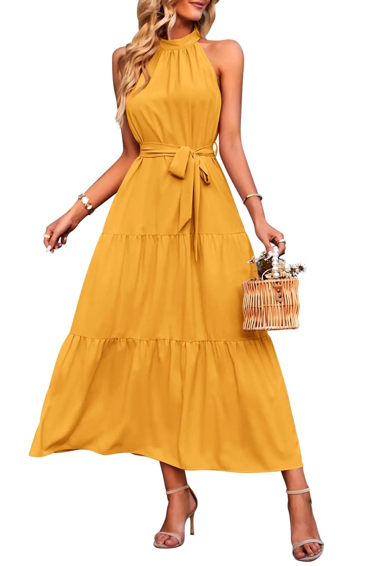 Halter Lace-up Casual Loose Stitching Dress Sumit Pathak