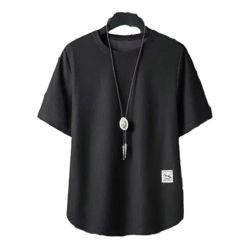 Batch Of Waffled Short-sleeved T-shirt Men&#039;s Summer Loose Plus Size Crewneck Breathable Solid Color Base Shirt Half-sleeved Top