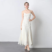 French Style Machine Embroidery Rose Flower Sling Dress Sumit Pathak