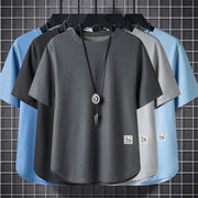 Batch Of Waffled Short-sleeved T-shirt Men&#039;s Summer Loose Plus Size Crewneck Breathable Solid Color Base Shirt Half-sleeved Top