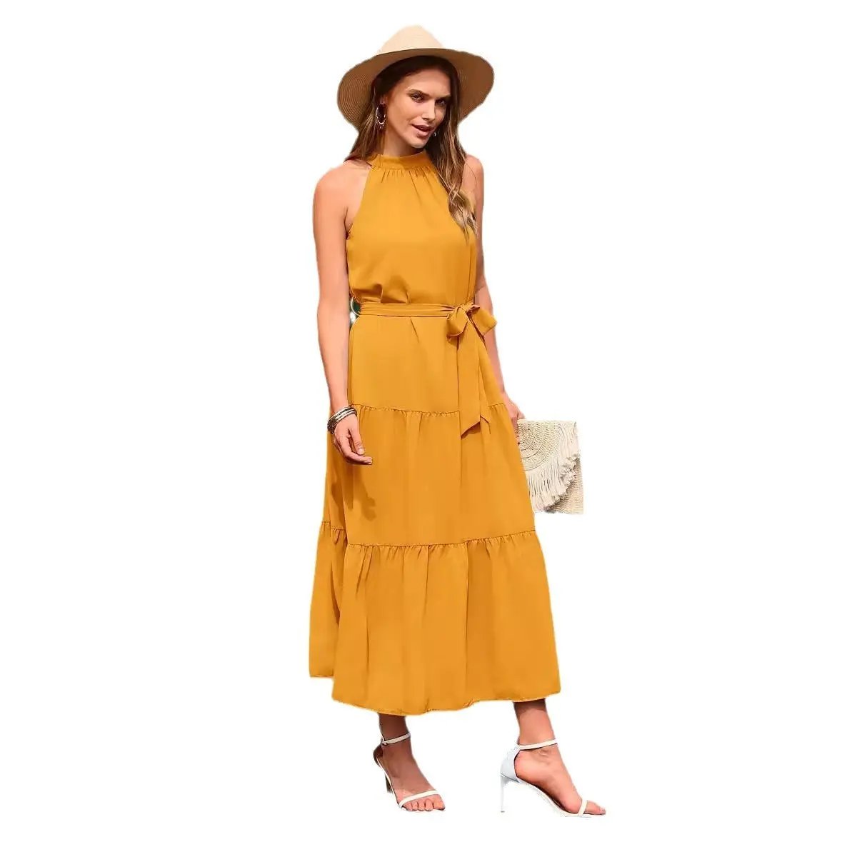 Halter Lace-up Casual Loose Stitching Dress Sumit Pathak