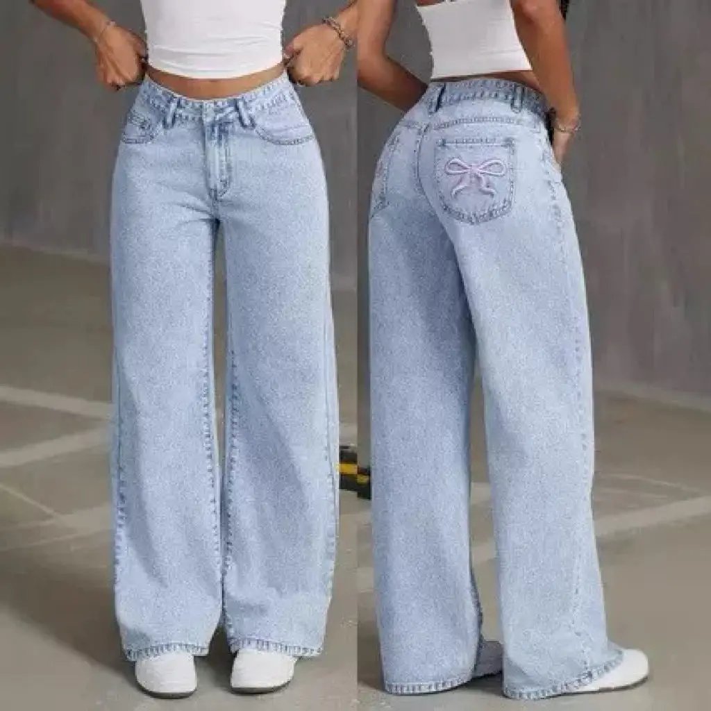 Spring And Autumn Sweet And Spicy Style High Waist Straight Loose Trousers Cross-border Amazon Bow Embroidered Jeans Women Cross-border Sumit Pathak