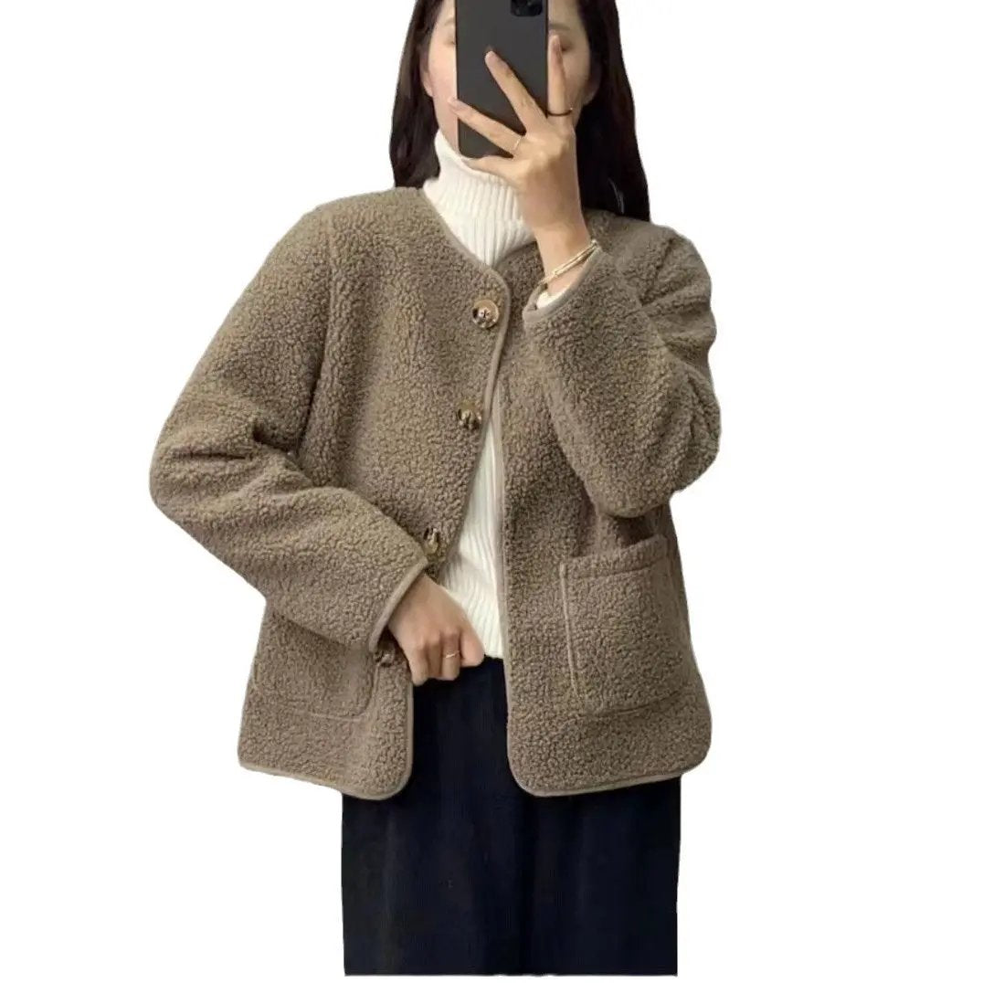 Round Neck Lamb Wool Loose Coat Sumit Pathak